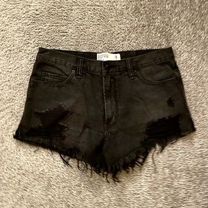 High Rise Distressed Black Shorts
